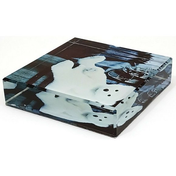 Gund TEDDY BEAR GLASS PAPERWEIGHT black & white design 3"square x 3/4" #4041944 - Picture 5 of 7